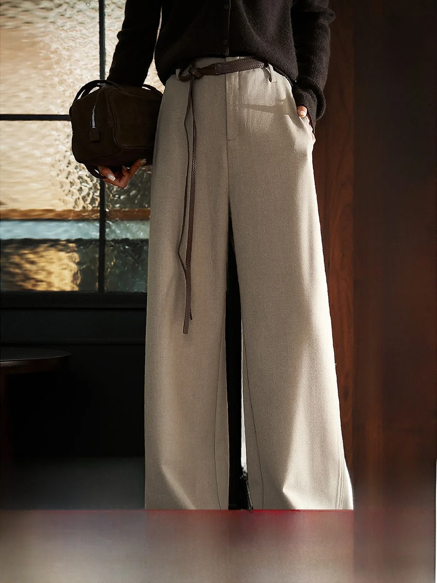 

Modern Wide Leg Pants Casual Acetate Wool Blend Double Version Meat Concealing Slimming Casual Trousers for Women