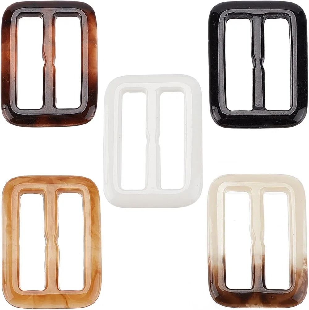 20Pcs 5 Colors Silk Scarf Ring Clip Resin Belt Buckle T-Shirt Tie Clips Rectangle Clothes Fasten Holder for Webbing Strapping