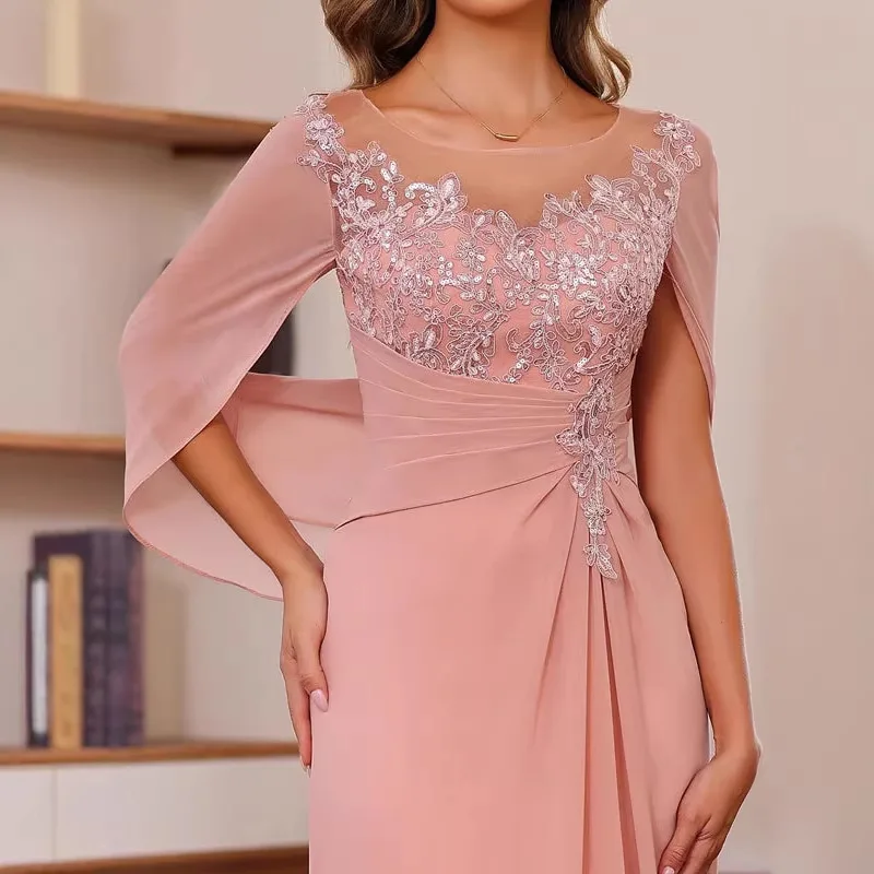 

2026 Spring/Summer New Lace Patchwork Long Sleeve Elegant Women's Long Bridesmaid Prom Dress
