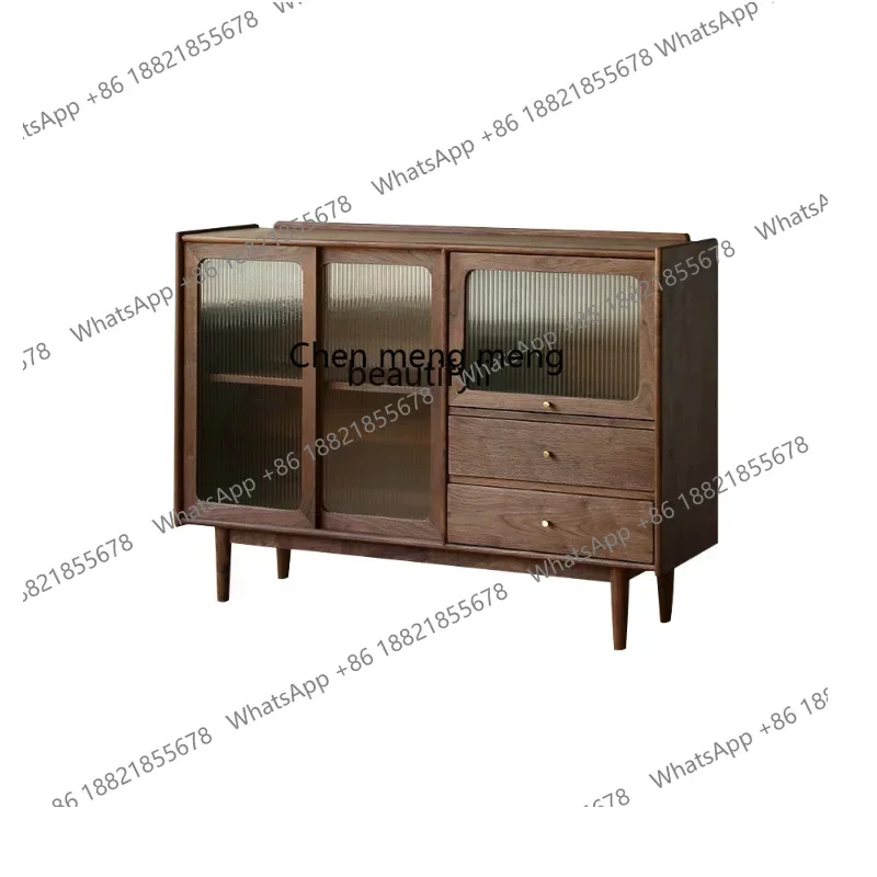 

182C Black Walnut Solid Wood Sideboard Living Room Cherrywood Wine Cabinet Glass Cabinet