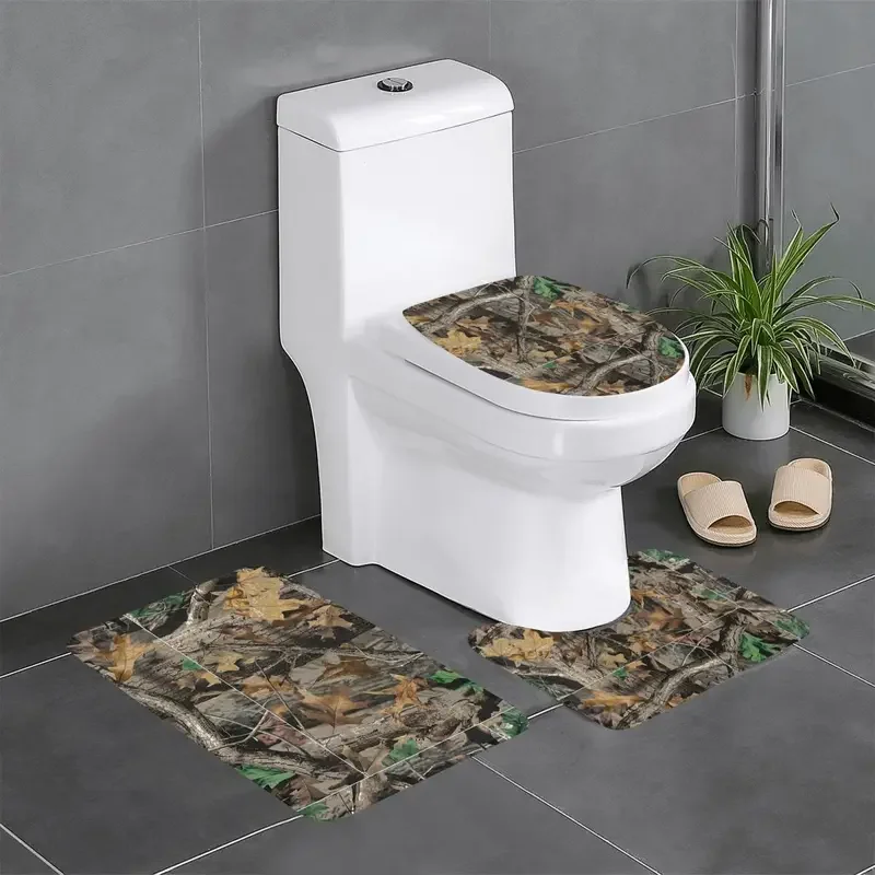 Custom Real Tree Hunting Camo Camouflage Military Bathroom Rugs Sets Non-Slip Absorbent 3 Pieces Bath Toilet Rugs Mats