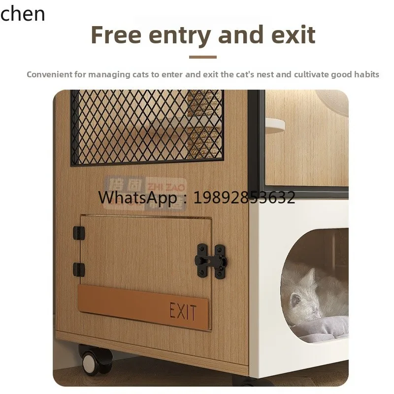 Cat Villa Solid Wood Cat Cage Home Indoor Large Free Space Cat House