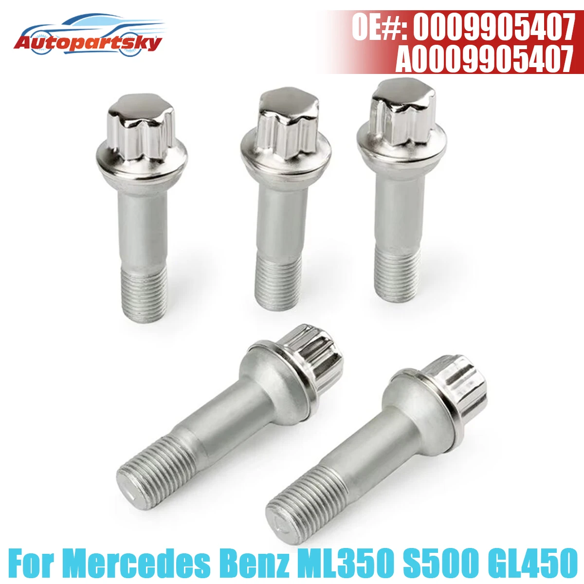 5PCS Wheel Lug Bolts Nuts 0009905407 For Mercedes Benz ML350 S500 GLK350 S550 CL500 GL450 A0009905407 0009904807 000 990 54 07