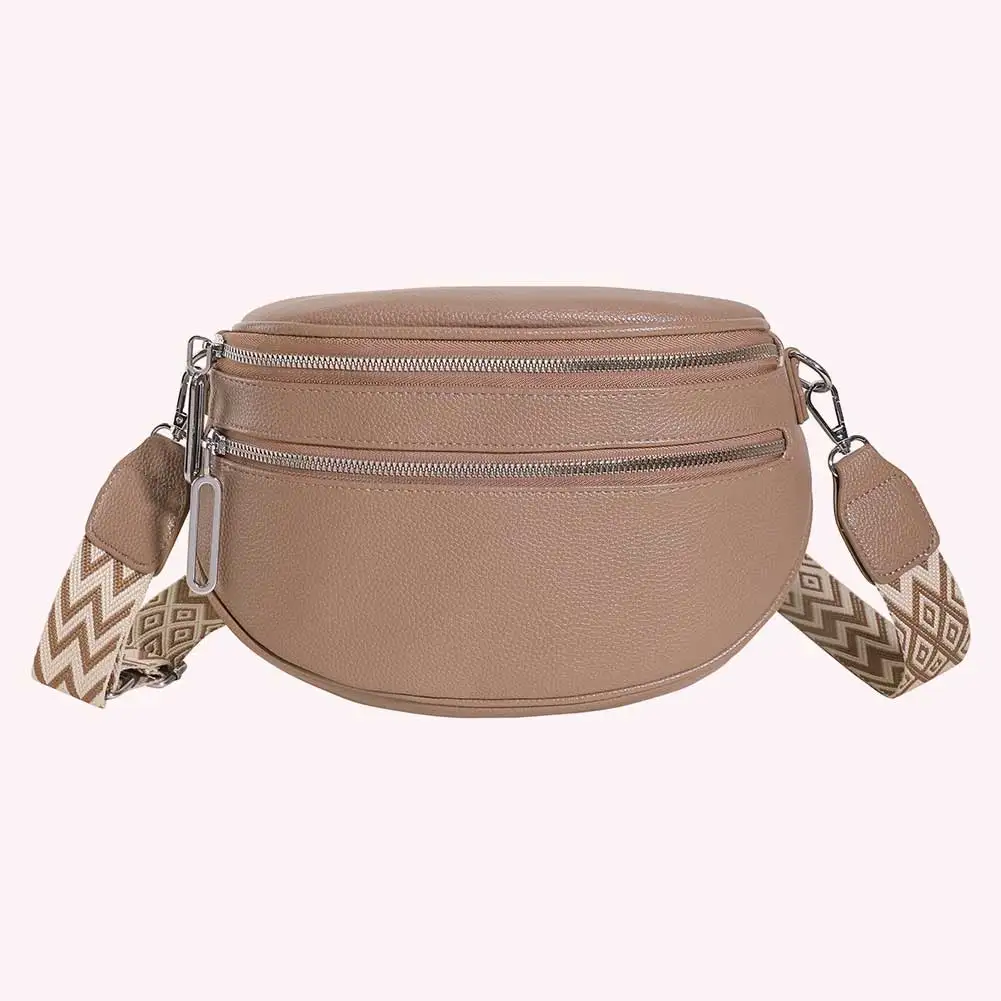 Women Stylish Crossbody Bag with Wide Strap Vintage Waist Pouch PU Leather Fashion Sling Bag Female Daily Dating Bag