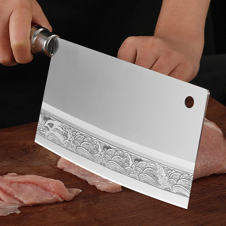 7.5 inch Chinese Cleaver Stainless Steel Kitchen Knife Boatman Painting Blade Chef Slciing Knife Restaurant Kitchen Knives