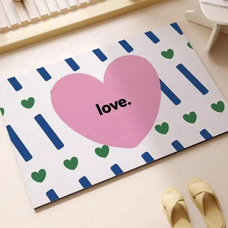 VIKAMA Cute Korean-Style Cartoon Bathroom Mat, Absorbent and Quick-Drying Entryway Mat, Vanity Decorative Mat, Home Decor