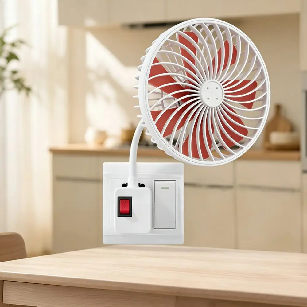 New 3-Prong Plug Wall Fan Seven-leaf Energy Saving Cooling Fan Wall-Mounted 360 Degree Adjustable Kitchen Mini Fan Summer