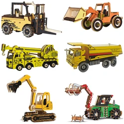 3D DIY Wood Model Construction Engineering Vehicles Truck Toys Set 3D Wooden Puzzles For Children Boys Toddlers Birthday Gift