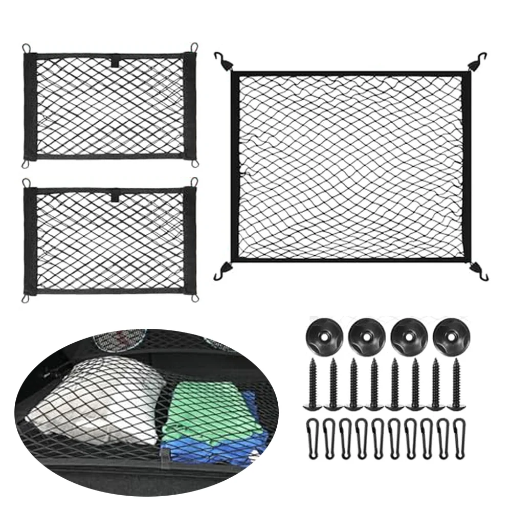 3PCS Car Trunk Storage Net Nylon Mesh 40x25cm 60x80cm With Hooks For Sedans, SUVs, Campervans, And Trucks  Storage Accessories
