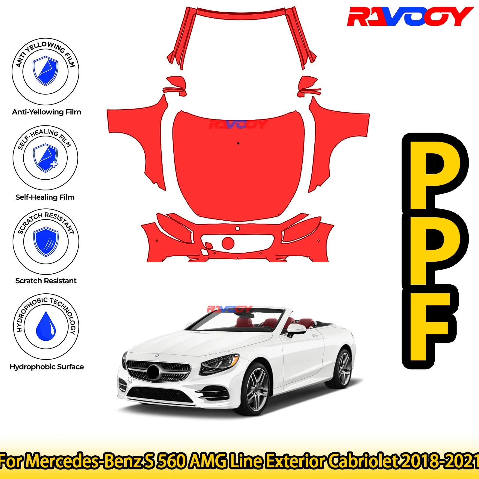 

For Mercedes-Benz S 560 AMG Line Exterior Cabriolet 2018-2021 Glossy Matte Black Precut front PPF Kit Paint Protection Film