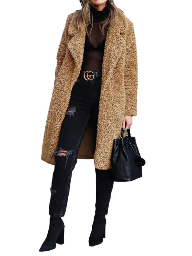 UCXQ Fashion Tide Outerwear European Style Long Sleeve Solid Color Personalized Street Faux Fur Coat Women 2024 Autumn Winter