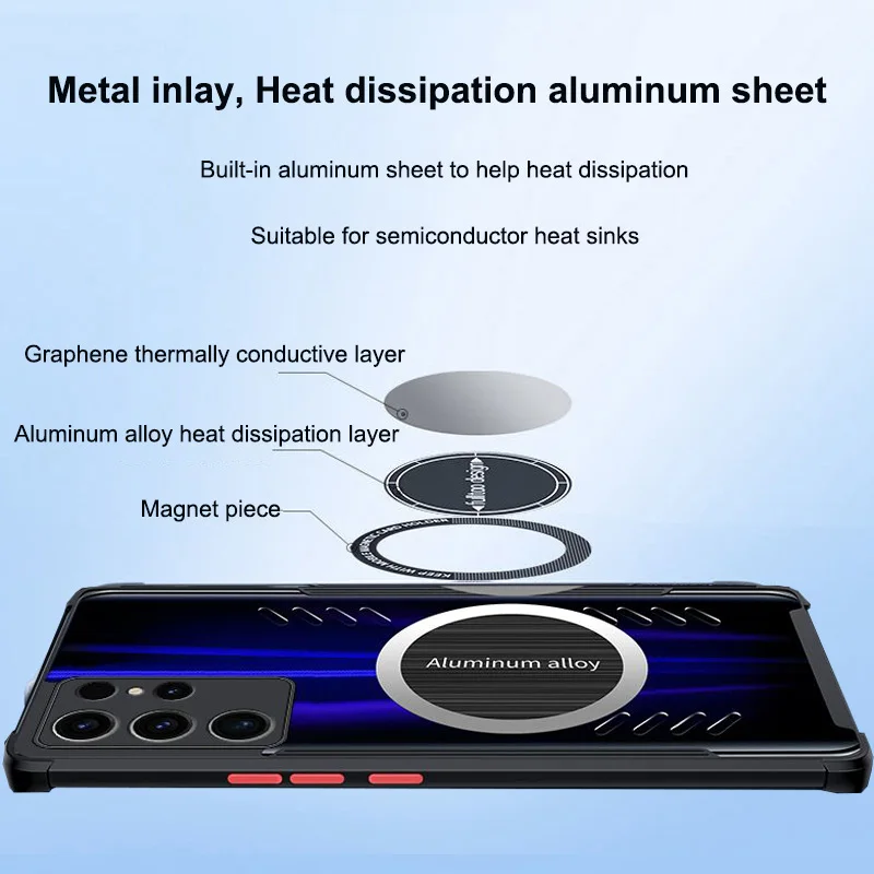 For Galaxy S23 Plus Graphene Vent Hole Case For Samsung S23 Ultra S23+ Heat Dissipation Breathable with Radiator Cooling Fan view 4