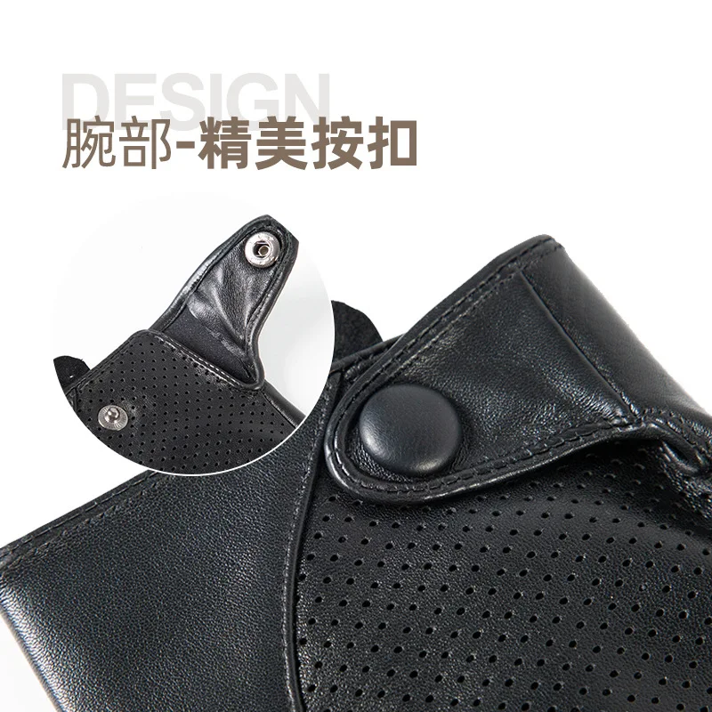 Genuine Leather Men Half Finger Driving Cycling Non-Slip Ventilation Fingerless Gym FitnessS heepskin Outdoor Sports Gloves