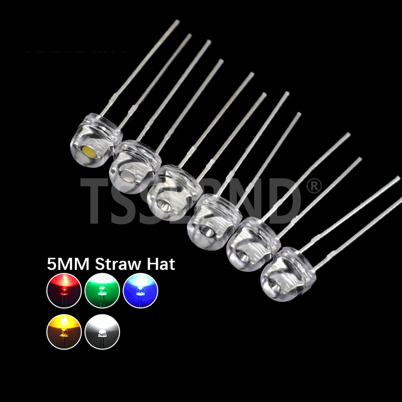50/100PCS Strohhut LED 5mm Super Helle LED Diode F5 Leuchtdiode Blau Grün Rot Gelb Weiß, für DIY Elektronik