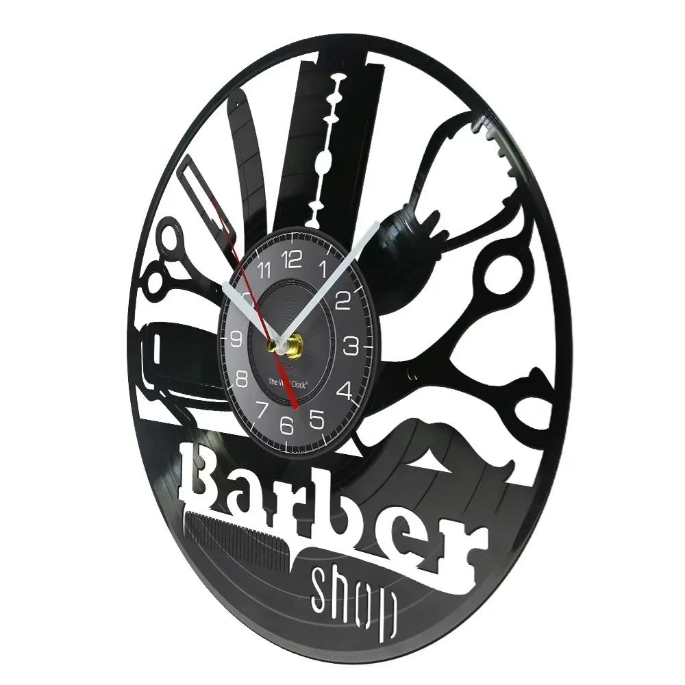 Barber Logo Wall Clock Barber Shop Wall Decor Salon Shop Haircut Vinyl Record Wall Clock Grooming Hairdresser Hairstylist Clock