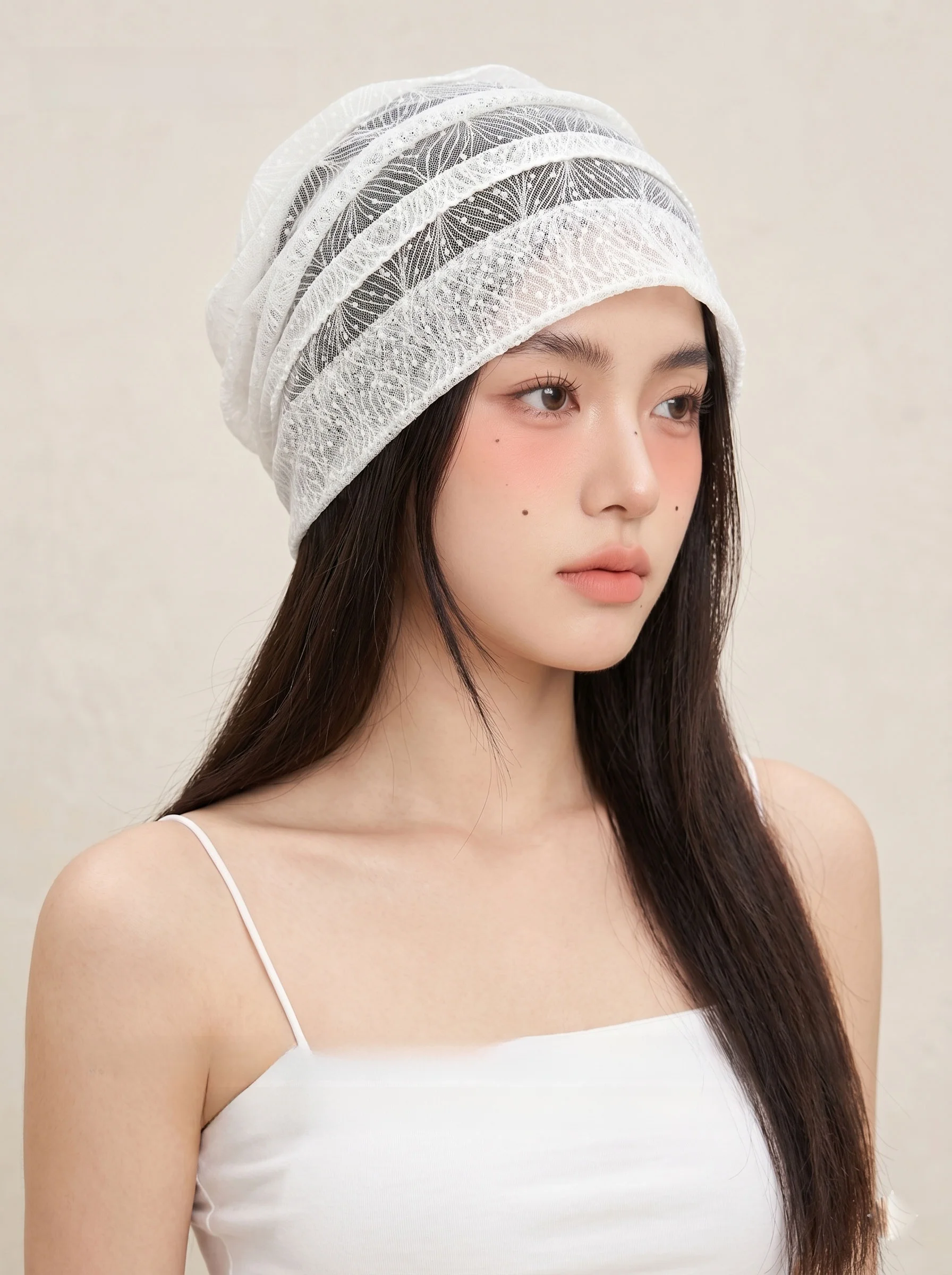 

Elegant Summer Shawl Hat Women's Labo New Style Headscarf Cap Breathable Decorative Drawstring Hooded Hat Style