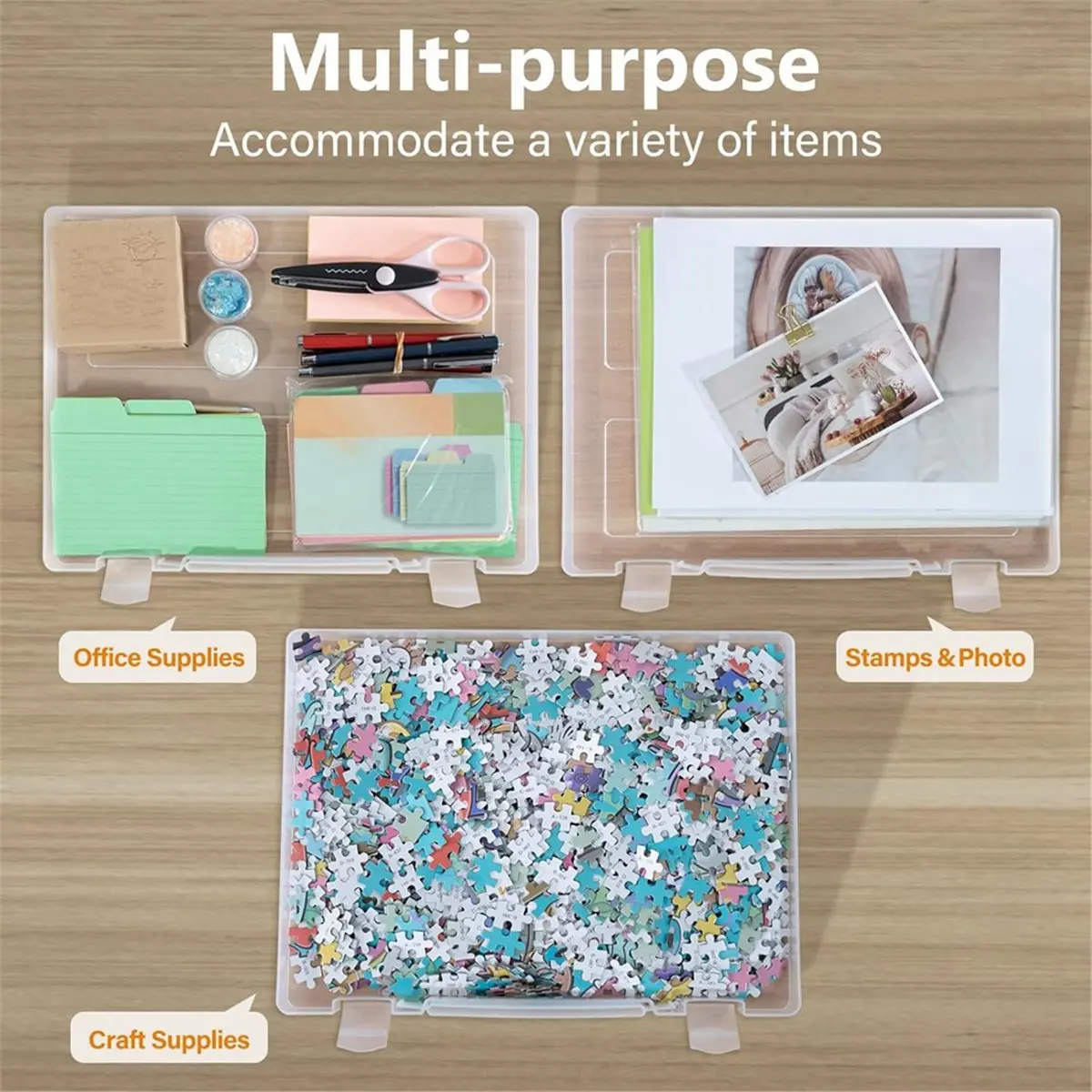Scrapbook Paper Storage, 4 Pack Stackable Craft Organizers with Handle, Fits More 8.5x11 and School Projects Box