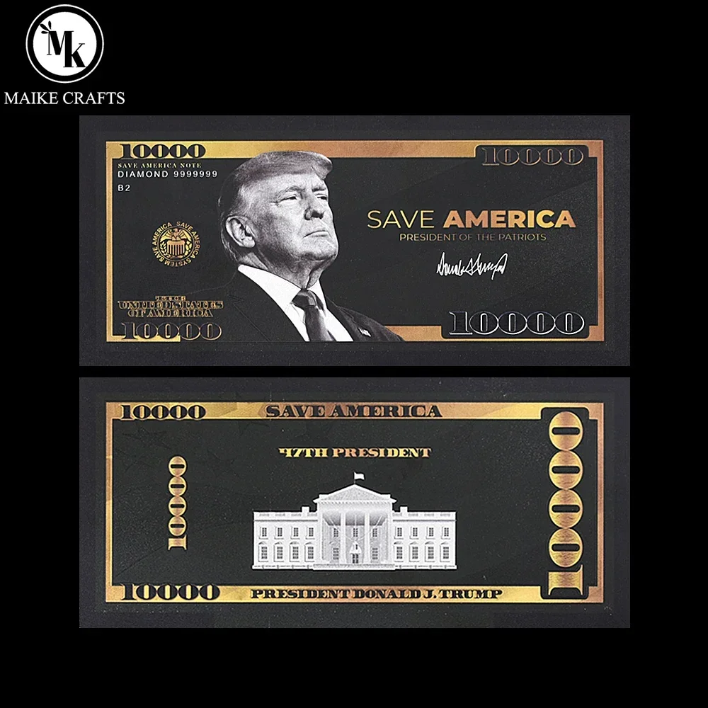 

2024 US 47th President Donald Trump Ten Thousand Dollar Gold Foil Banknote Save America Plastic Money Collection Holiday Gifts