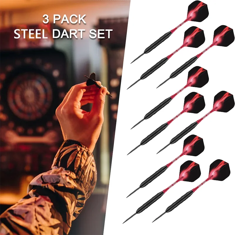 23g Steel Tip Darts Set with Aluminum Shafts, Flights & Case - Professional Grade for Bar Club, Competition, Home Game