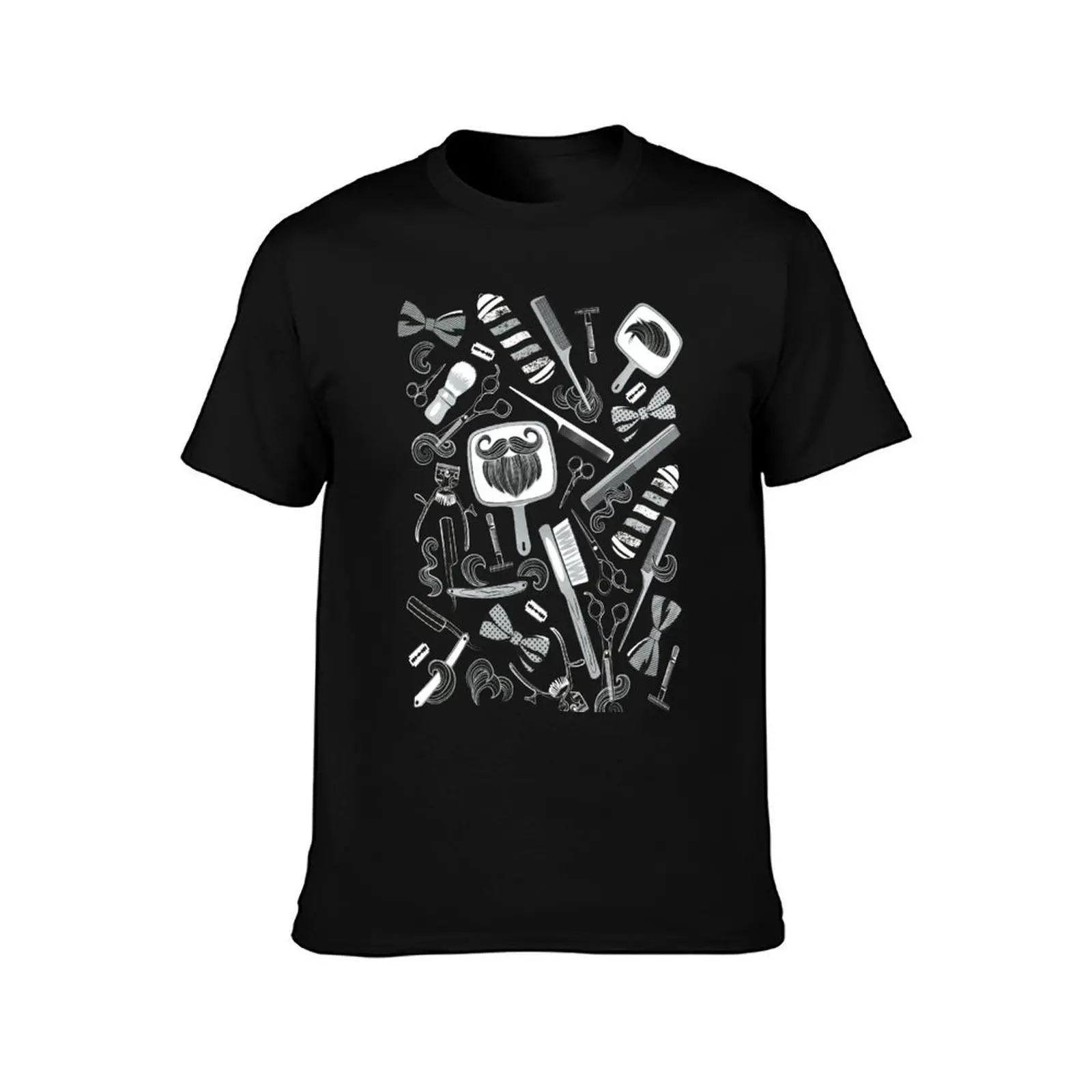 Shear shave shine // black background white and silver texture vintage barber shop tools T-Shirt