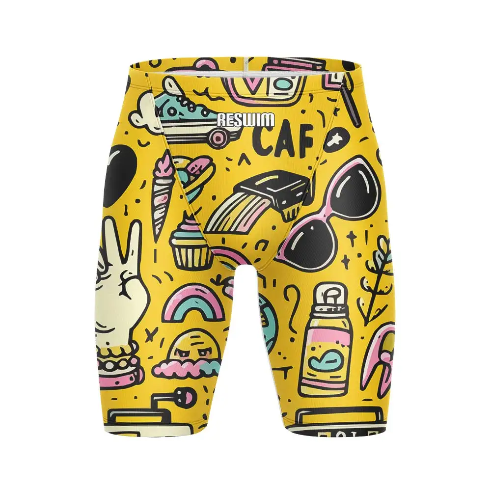 Cartoon Swim Jammer Endurance Athletic Training Swimsuit Mens Beach Swimming Trunks Lycra Swimwear Jammers GYM Tight Surf Shorts