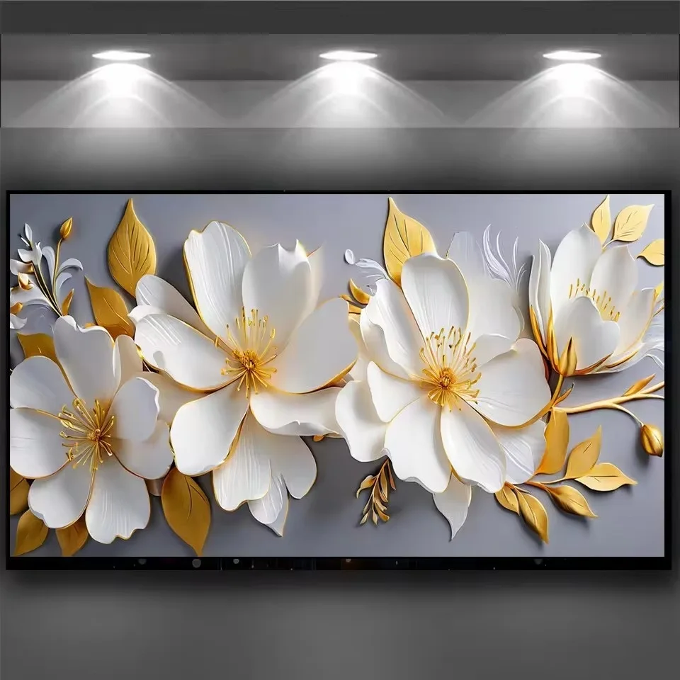 

Скандинавские золотисто-белые цветы DIY алмазная живопись большой размер полный квадратный круглый алмаз художественная мозаика, подарки ручной работы для домашнего декора