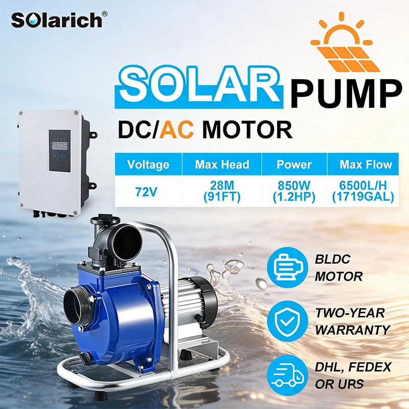 

AC/DC Portable Solar Surface Pump Great Flow Rate Brushless 72V 192V Brushless Motor 2HP, 1HP For Agiculture Irrigation