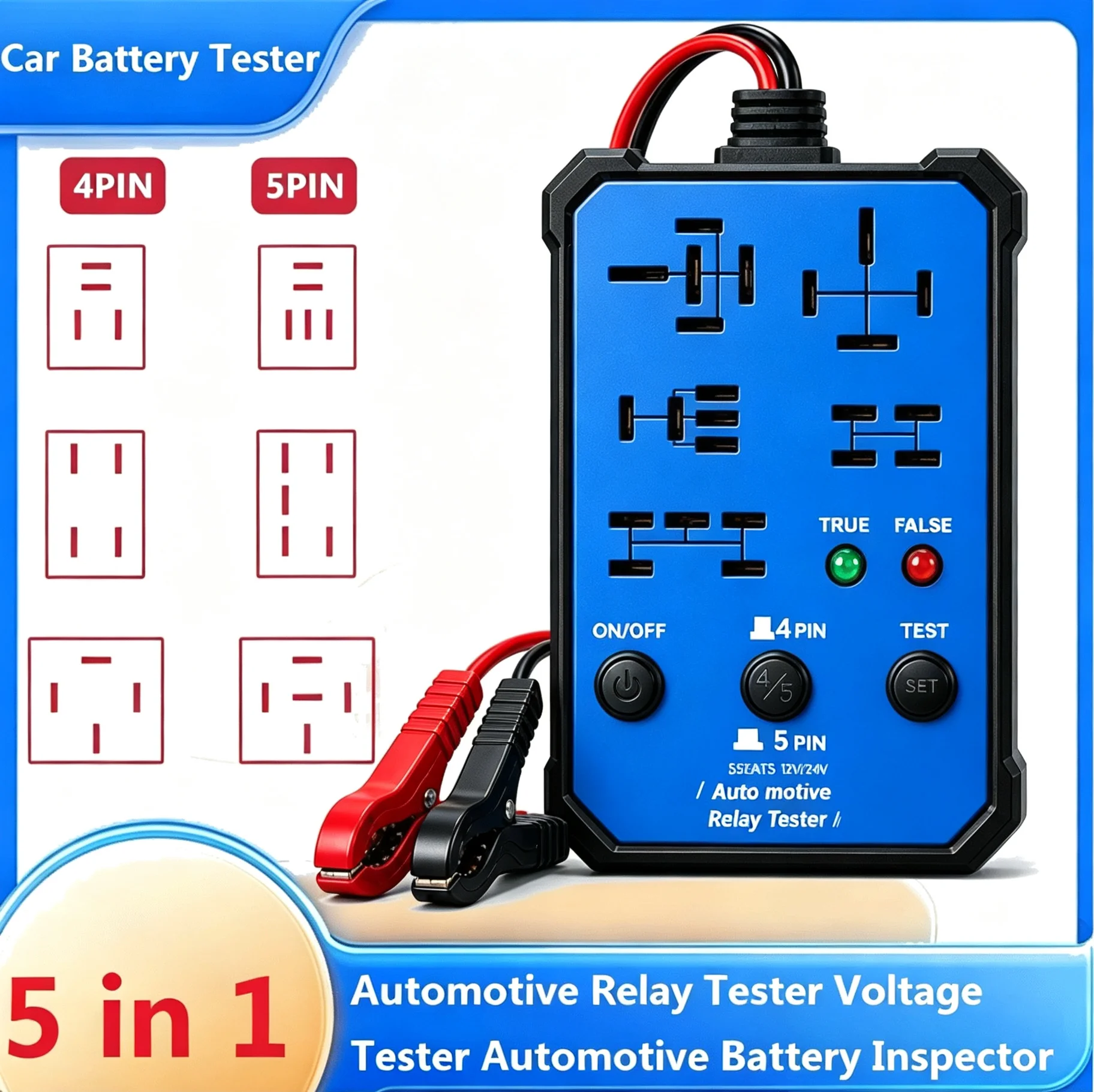 Automotive Relay Voltage Tester Automotive Battery Inspector LED Indicator Universal 12V 24V Automotive Electronic Relay Test