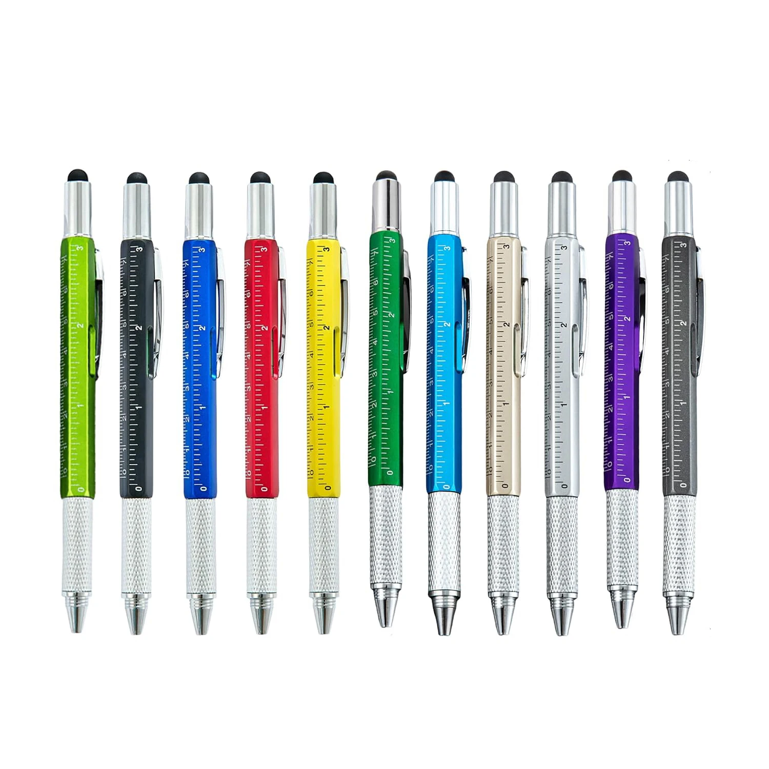2Pcs Multi Tool Pens for Men,6 in 1 Multitool Ballpoint Pen with Screwdriver Ruler Level Stylus Refills Bulk Gifts for Employees