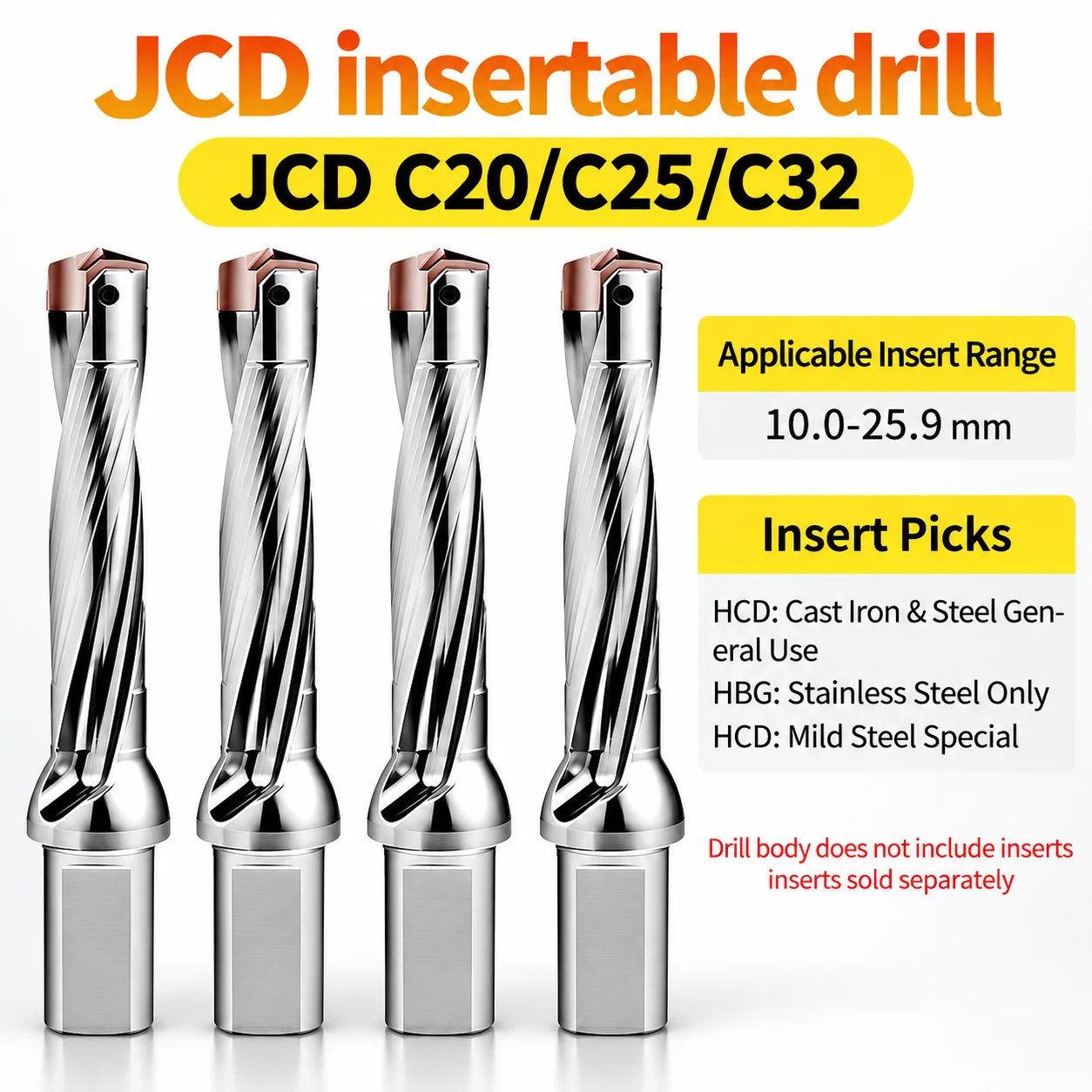 JCD 10-29mm 3D/4D/5D/8D/10D Indexable Crown Drill Rod Internal Coolant U Drill Holder for HCD Inserts CNC Metal Drilling