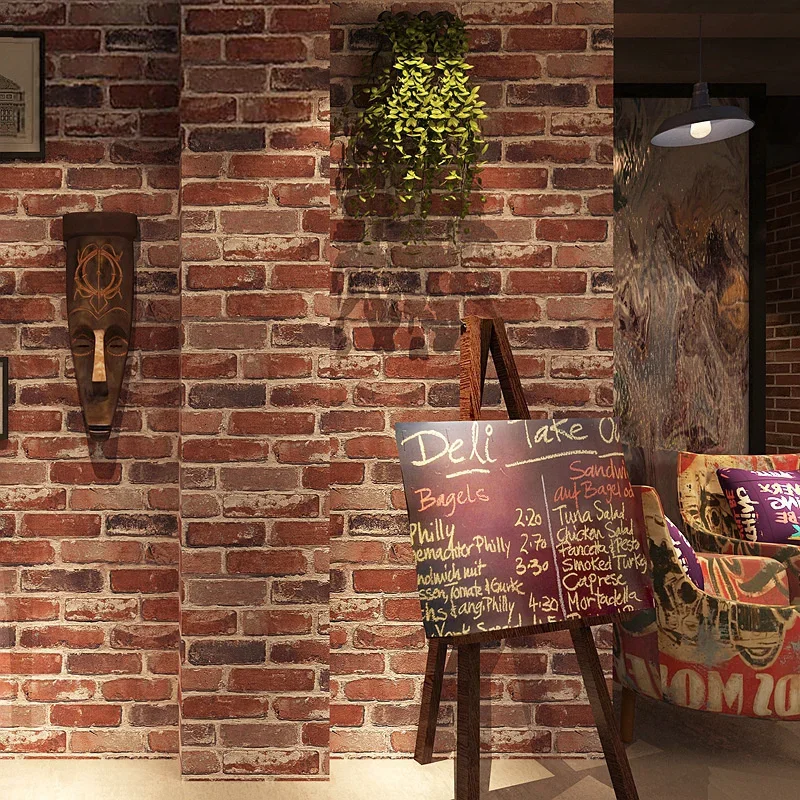 Nostalgic American imitation brick pattern brick wallpaper cafe bar restaurant culture stone red brick wallpaper
