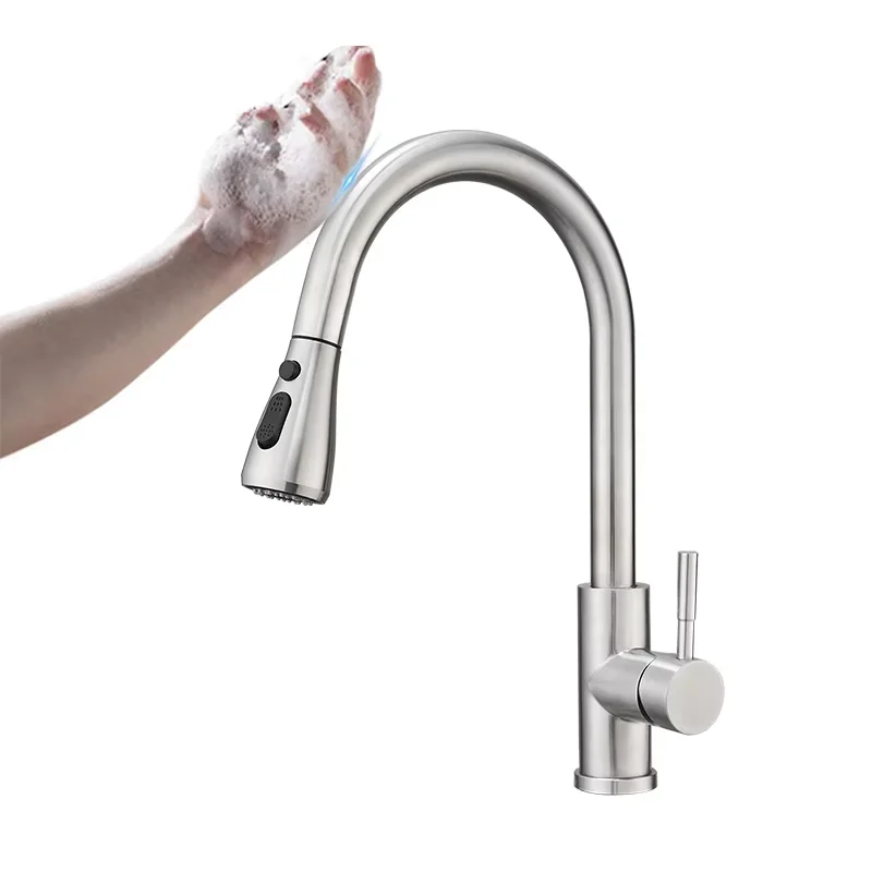 

Modern Contemporary Ceramic Smart Kitchen Kitchen Faucet Touch Sensor Instant Hot Water Tap Kitchen Brass Drop Ship Brushed FLG