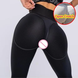 Sexy Woman Open Crotch Leggings Mesh Net Hip Crotchless Trousers with Hidden Zippers Hot Pants Fitness Breath Clubwear Elastic