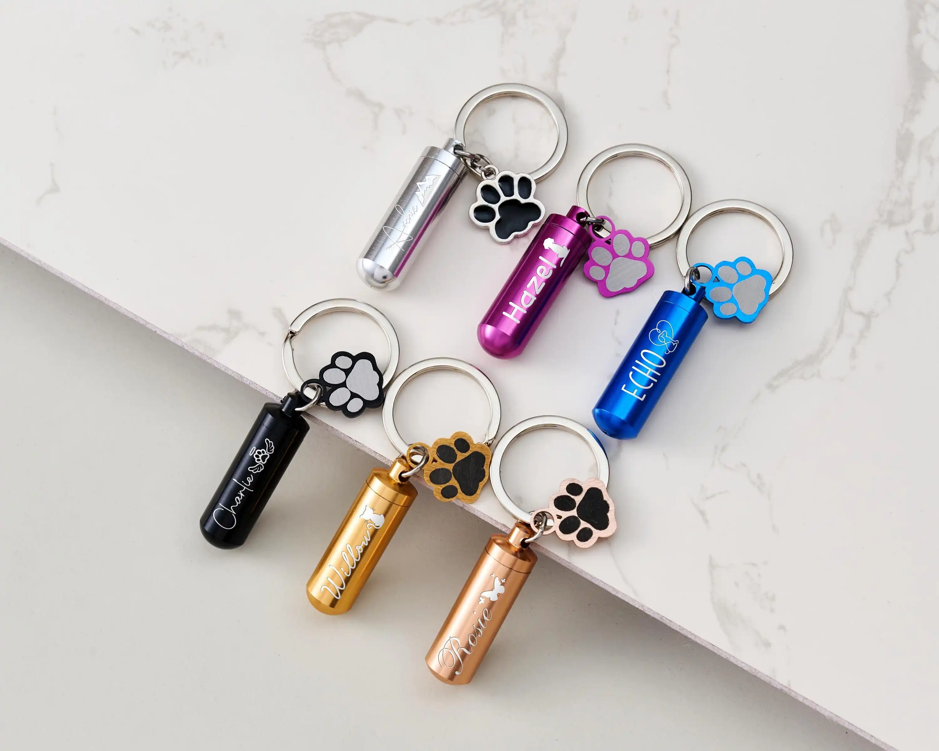 Pet Memorial Keychain Cylindrical Dog Paw Design Urn for Small Pet Ashes Or Hair Suitable for Dogs And Cats