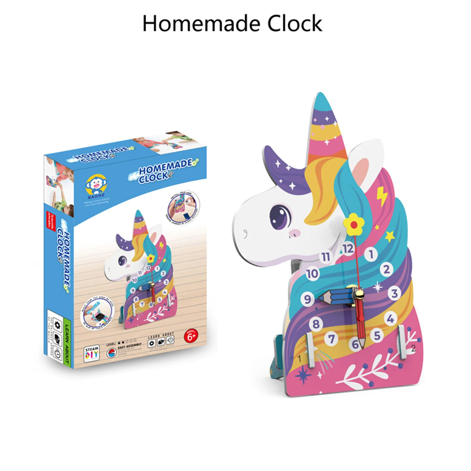 Boîte d'horloge unique faite à la main pour enfants, modèle d'horloge STEM, petite production scientifique et technologique, pile auto-fournie