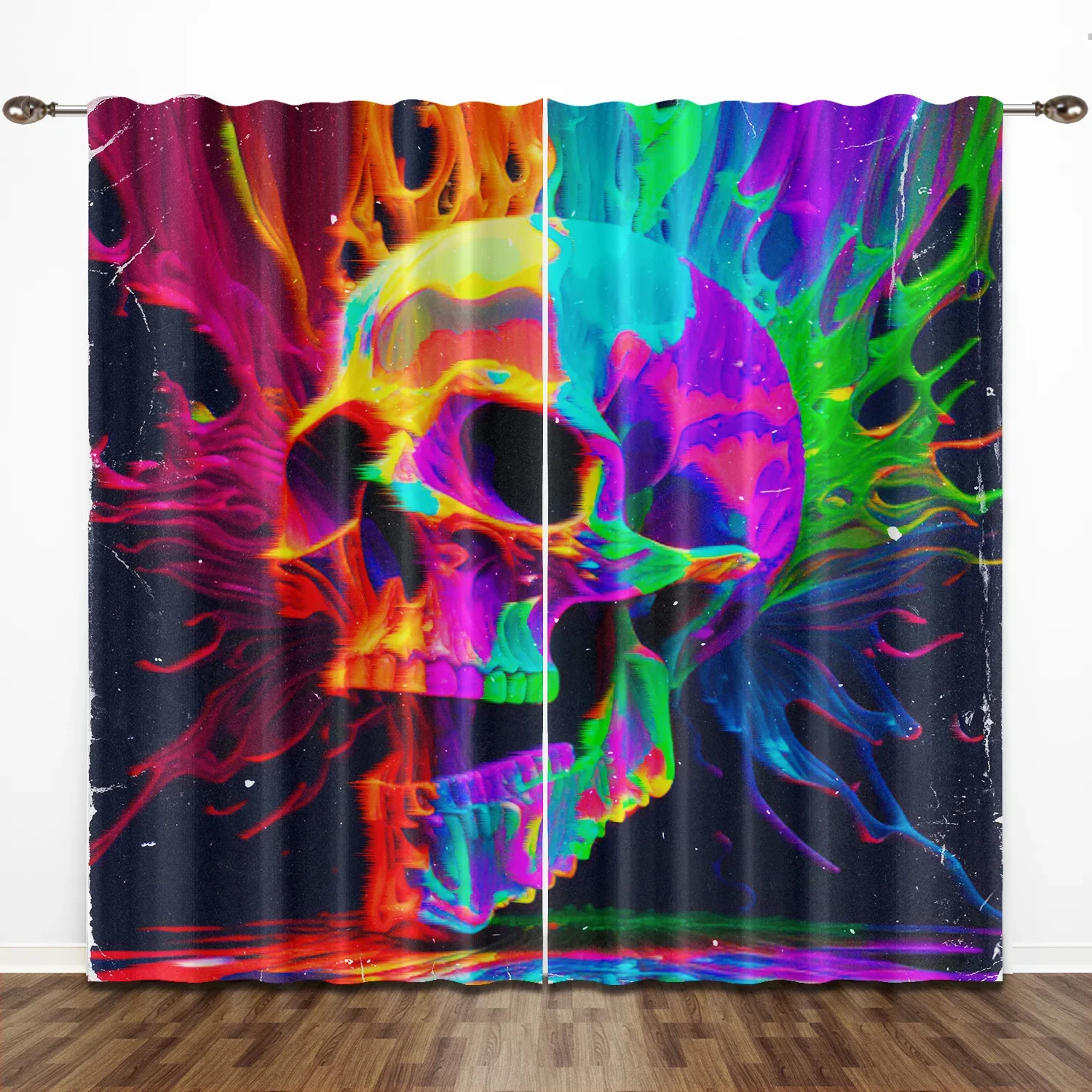 3D Punk Couple Gothic Horror Female Skull Dead Rose Red Drapes Light Filtering Window Curtains for Living Room Bedroom 2 Pieces