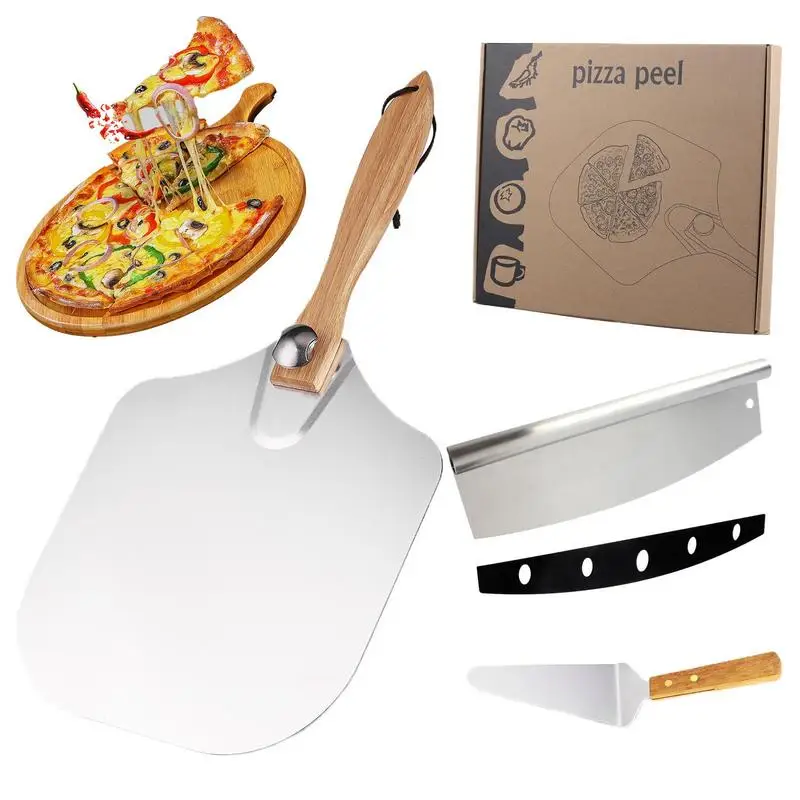 Pizza Peel Set Aluminum Pizza Paddle With Folding Handle Pizza Cutter Rocker Pizza Serving Spatula Homemade Pizza Oven