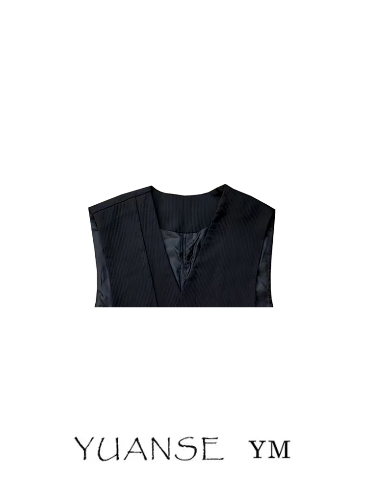 Artistic Design Thin Strapless Loose Women's Vest Spring Autumn Seasonal Individuality Outerwear Top with Belt