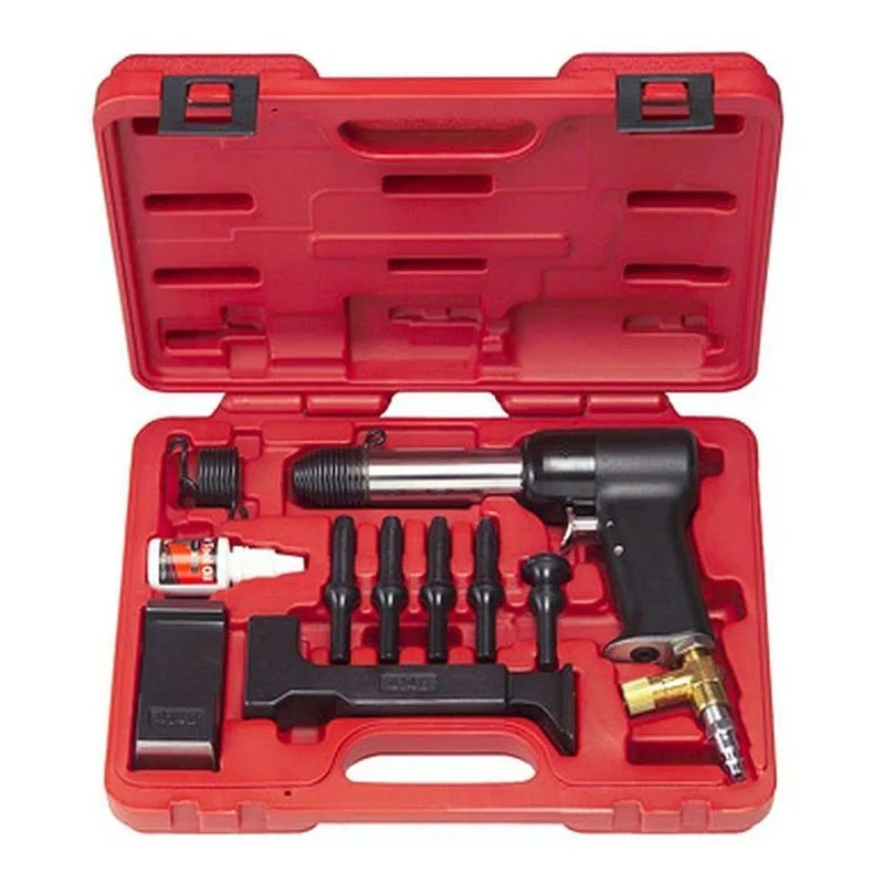 3X AIR Hammer KIT for Solid Rivets. Comes with 2 Bucking Bars, 4 Cupped Universal Head BITS (3/32, 1/8, 5/32 & 3/16), A 1inches