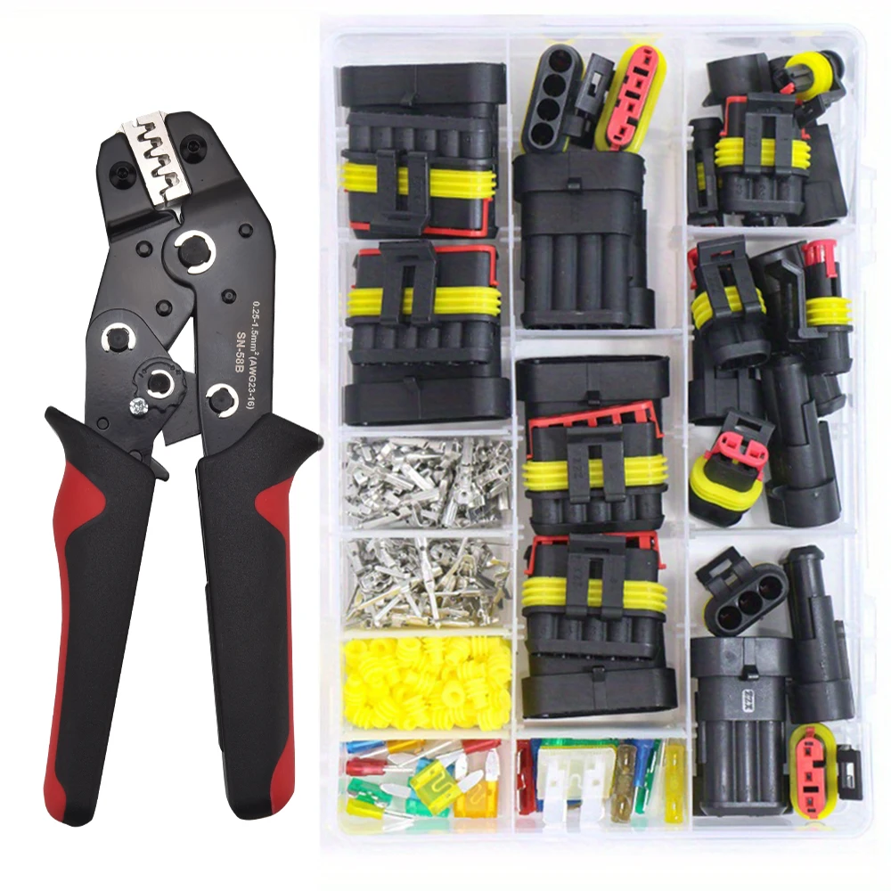 1Set SN 58B 240pcs Automotive Wire Connector Kit  Crimper, 1/2/3/4/5/6 Pin Electrical Connectors  620pcs Dupont connector Kit