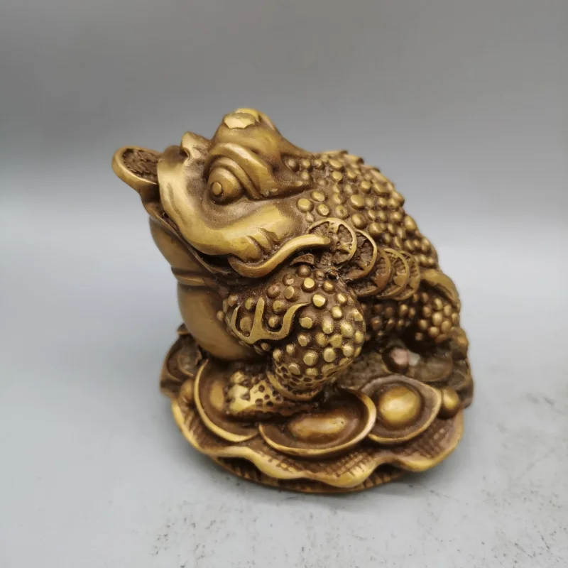 Copper golden toad ornament, carved gift for store opening, three-legged golden toad ornament, toad home decoration craft