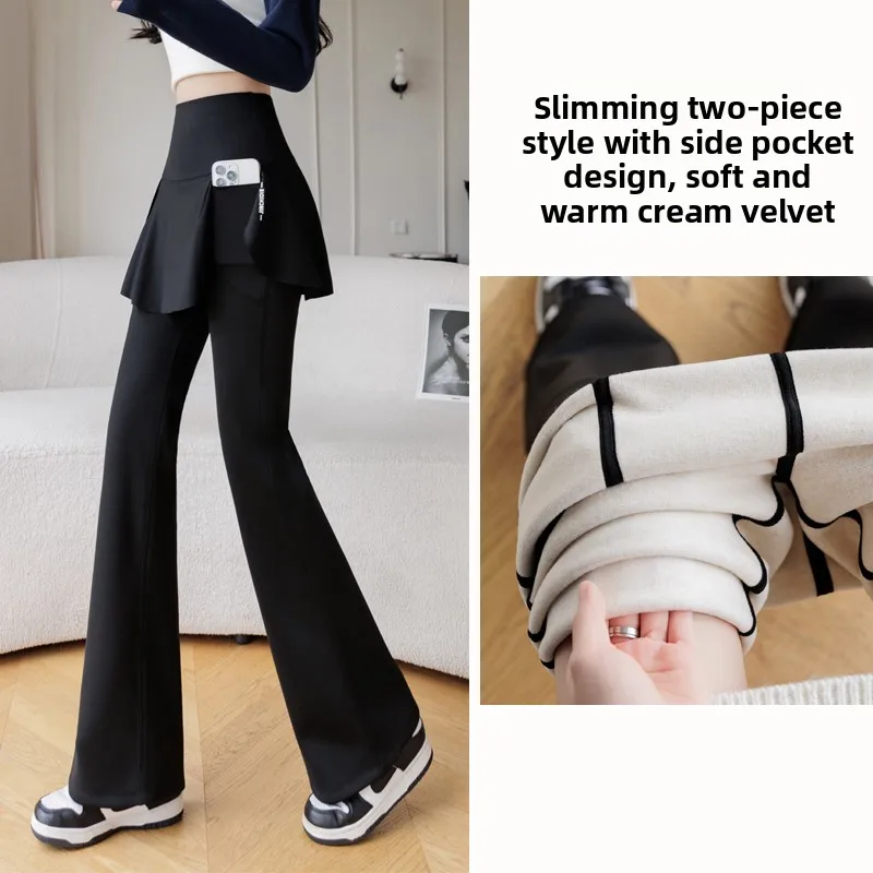

High Waist Fce Lined Yoga Pants Women's Vintage Sle Flared Sports Skirt Pants Autumn Winter plus Size Casual Bot