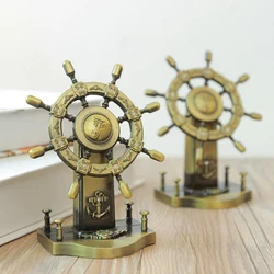 Metal Vintage Ship Wheel Figurine Steering Wheel Helm Model Collectible Souvenir Home Office Decoration Study Ornaments