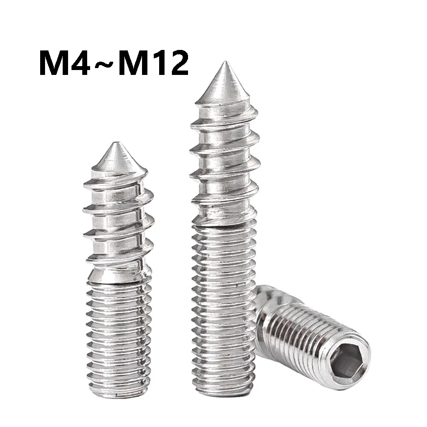 M4 M5 M6 M8 M10 M12 Double Head Hex Socket Pointed Tail Thread One End Self Tapping Screws Furniture Fixing Self Tapping Screws