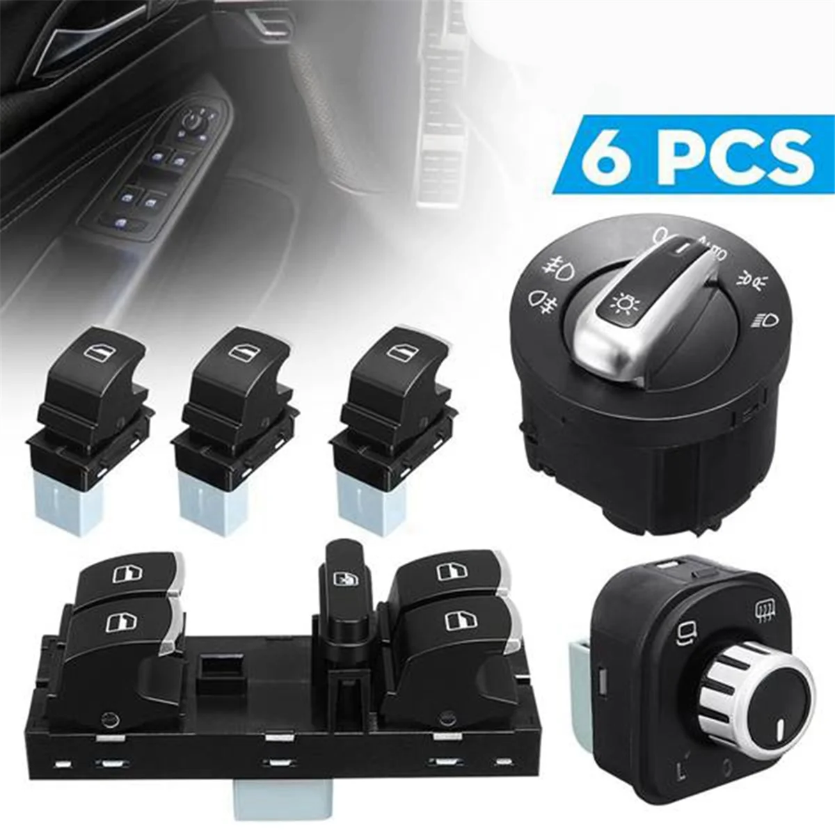 5ND 959 565A 5ND 959 857 5ND941431B 6Pcs Window Mirror Headlight Switch Set for VW Golf MK5 6 Jetta MK5 Passat B6 Tiguan