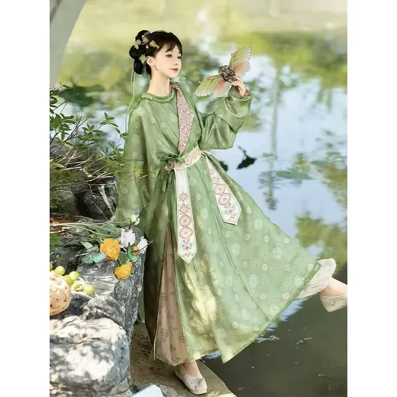 Women Hanfu Tang Dynasty Round Collar Red Green Robe Ancient Costume Cosplay Summer Daily Wear Traditional Chinese Dress