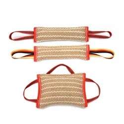 Handles Tough Jute Dog Bite Pillow Linen Tug Toy Aggressive Biting Pad Interactive Pull Chew Bag For Medium Large Pets