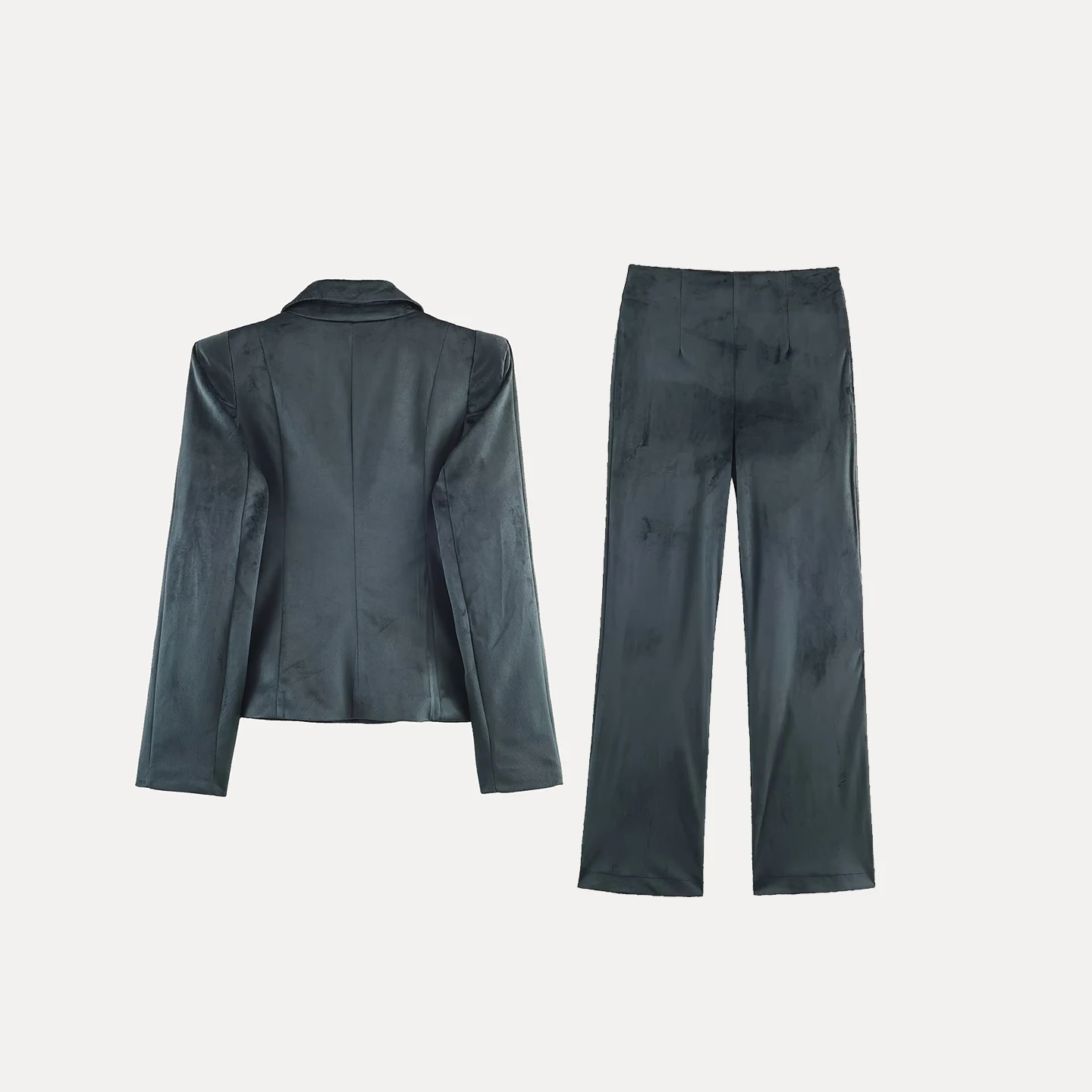 Women's Suit Jaet And Flared Pants Set High Waist Long Sve Button up Slim Fit Casual Autumn Faion Two-Piece Ensemble