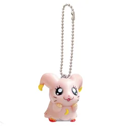 Cute Hamtaro Bijou Pink Ghost PVC Keychain Ball Key Chain Mini Kawaii Hamster Keychains Keyring Small Gifts