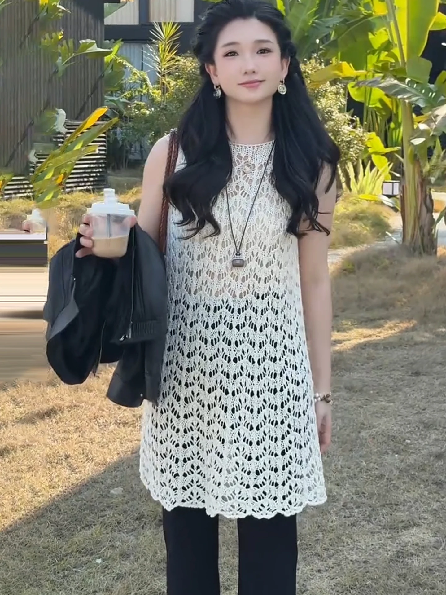 

Модная женская кружевная рубашка с ажурным цветочным узором, весна 2026, повседневный стиль, свободный крой, средней длины, универсальная накидка